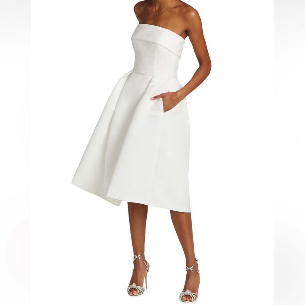 Amsale Faille Silk Fit-&-Flare Midi-Dress NWT Size 6